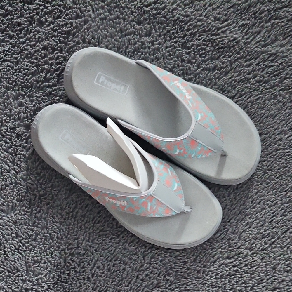 Propet Coral and Teal Floral Sandals